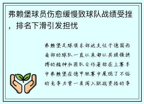 弗赖堡球员伤愈缓慢致球队战绩受挫，排名下滑引发担忧